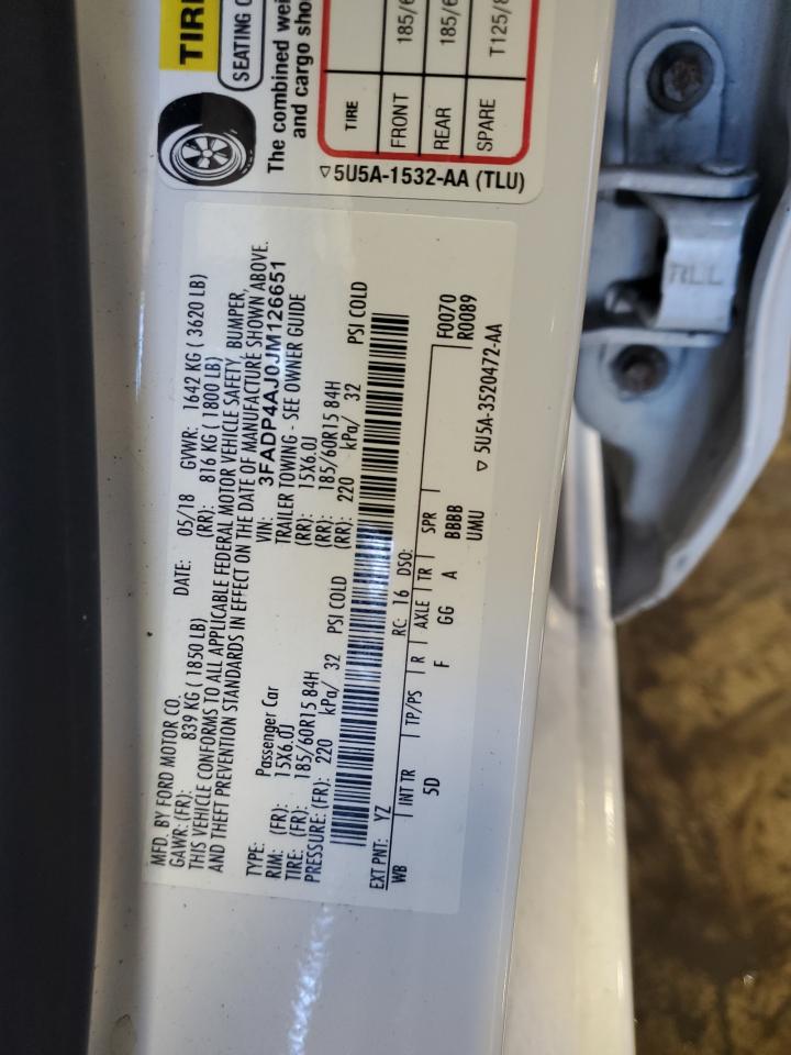 2018 Ford Fiesta S VIN: 3FADP4AJ0JM126651 Lot: 85493805