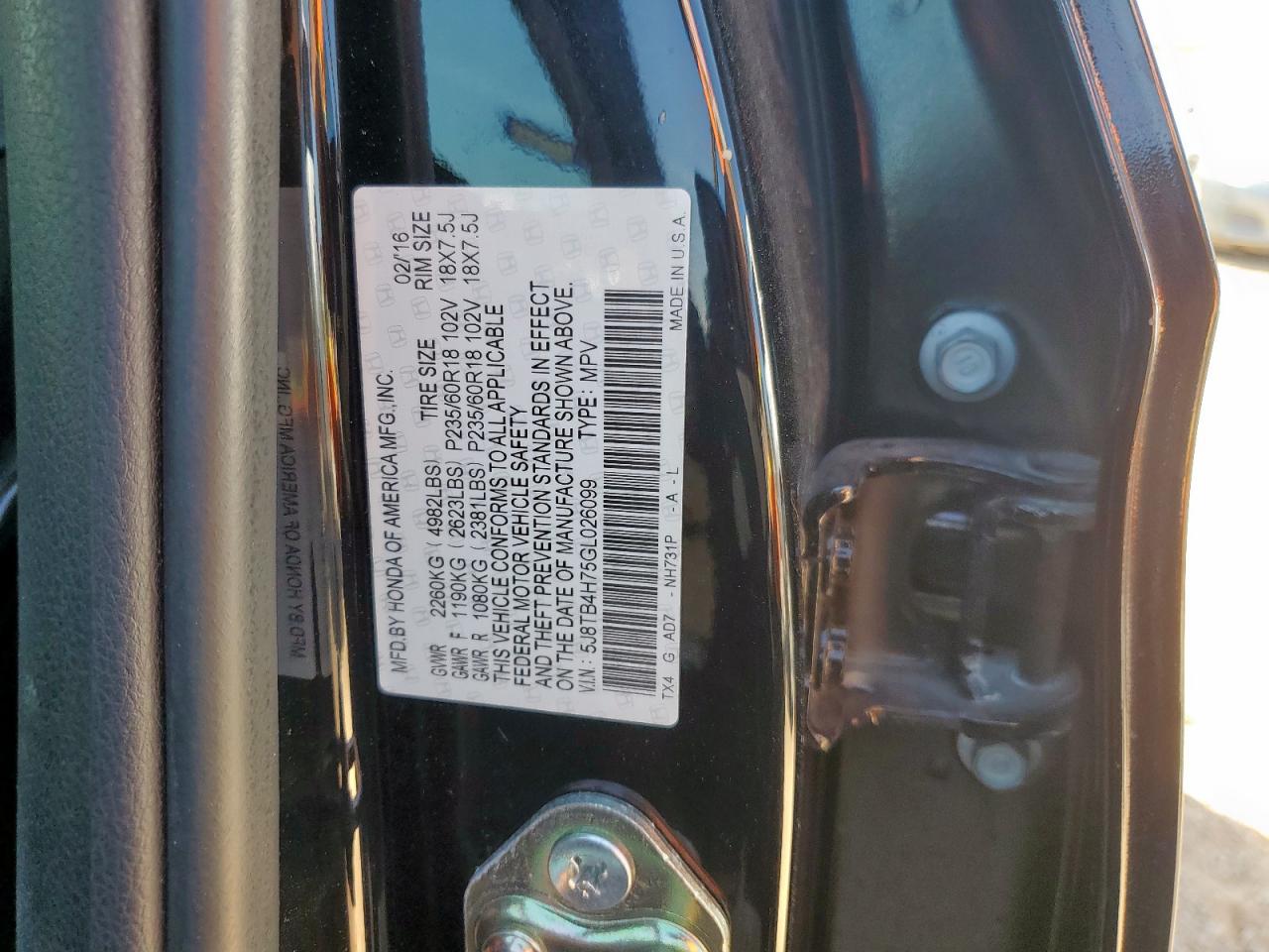 2016 Acura Rdx Advance VIN: 5J8TB4H75GL026099 Lot: 85526225