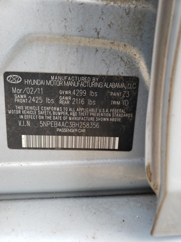 2011 Hyundai Sonata Gls VIN: 5NPEB4AC3BH258356 Lot: 82392535