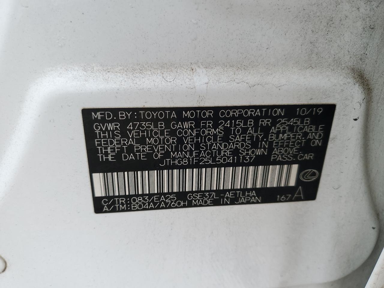 2020 Lexus Is 300 F Sport VIN: JTHG81F25L5041137 Lot: 90406485