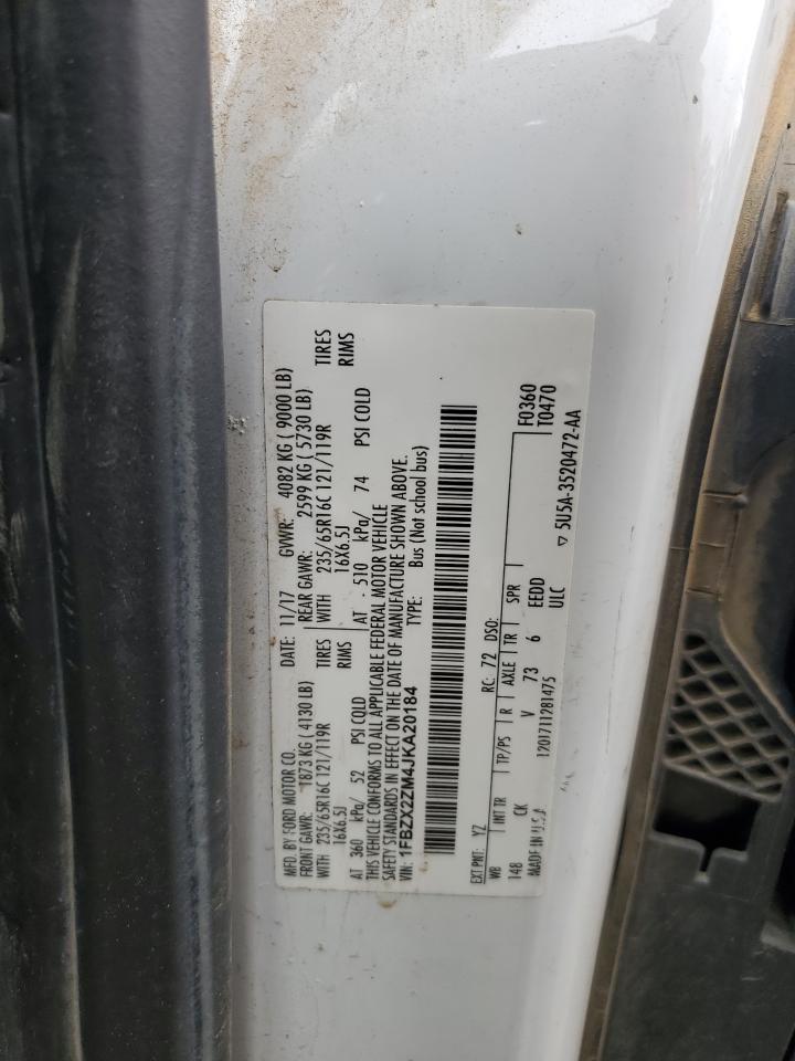 2018 Ford Transit T-350 VIN: 1FBZX2ZM4JKA20184 Lot: 69342235