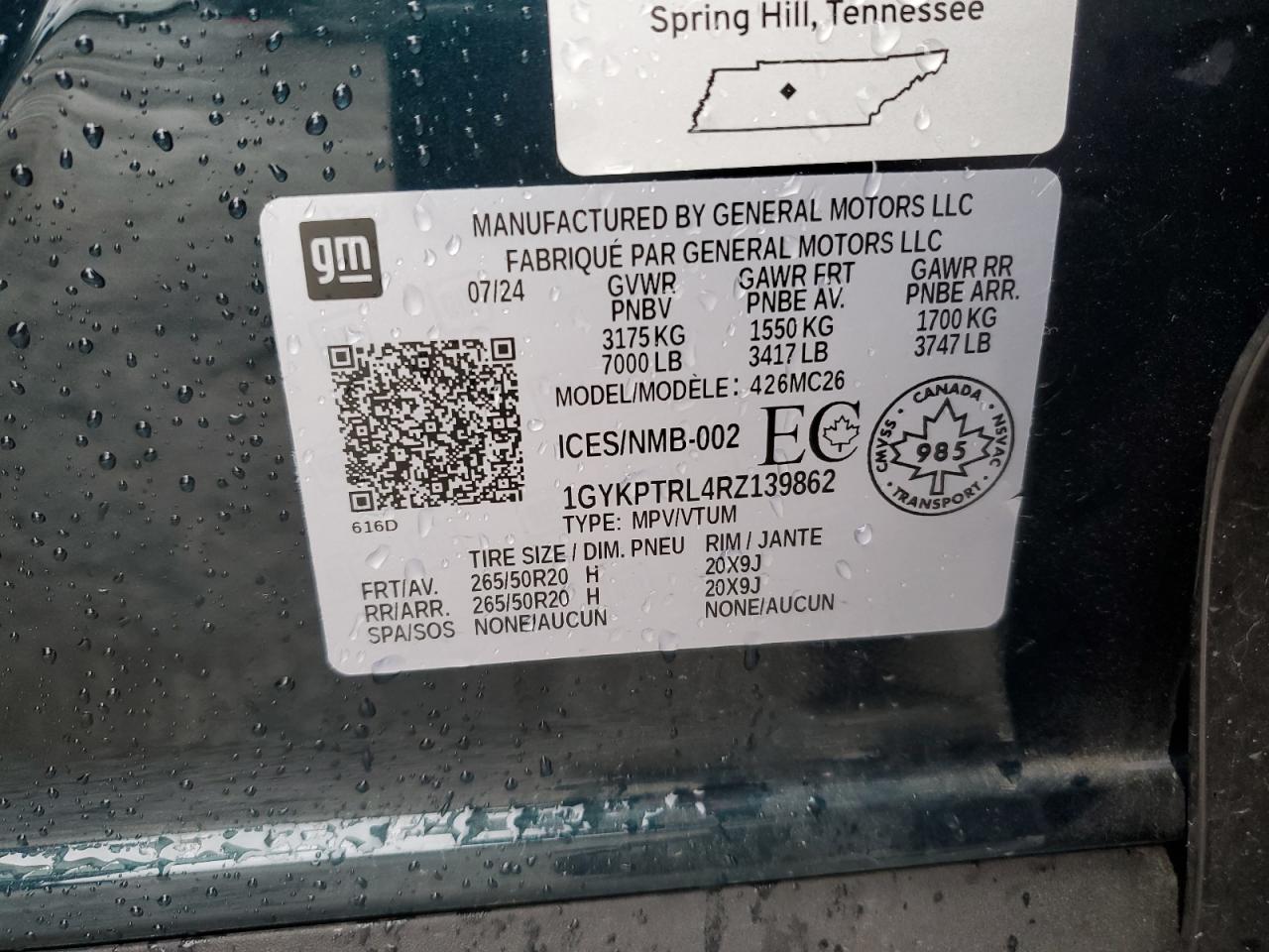 2024 Cadillac Lyriq Sport VIN: 1GYKPTRL4RZ139862 Lot: 89806935