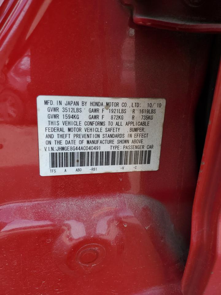 2010 Honda Fit Sport VIN: JHMGE8G44AC040491 Lot: 85343505