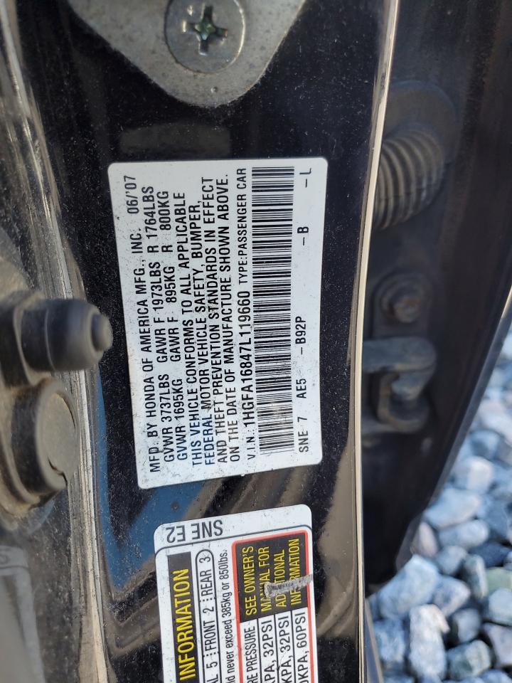 2007 Honda Civic Ex VIN: 1HGFA16847L119660 Lot: 86427495