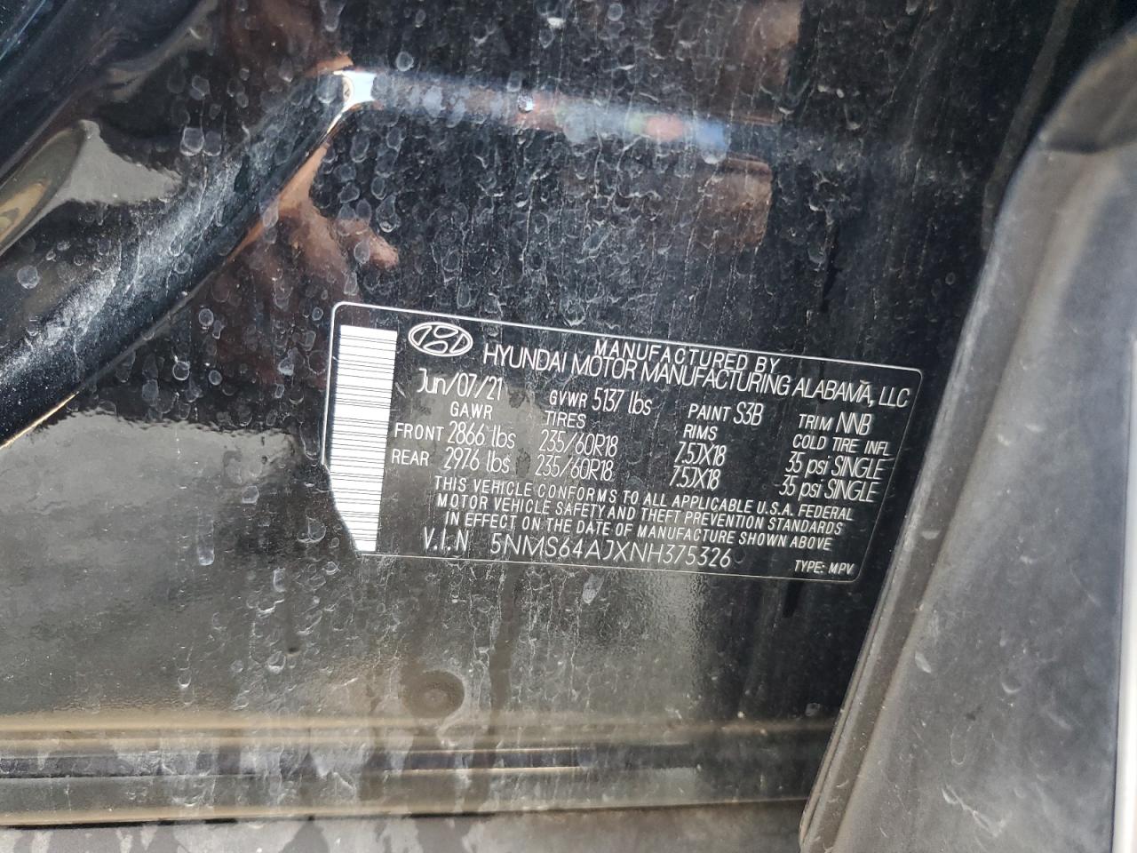 2022 Hyundai Santa Fe Sel VIN: 5NMS64AJXNH375326 Lot: 85294315