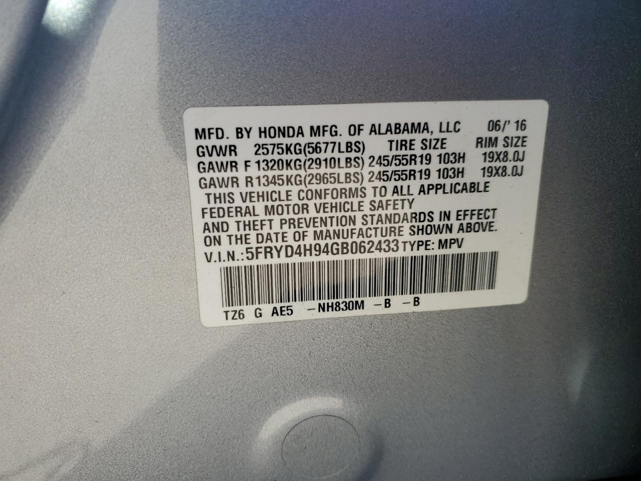 2016 Acura Mdx Advance VIN: 5FRYD4H94GB062433 Lot: 82750175