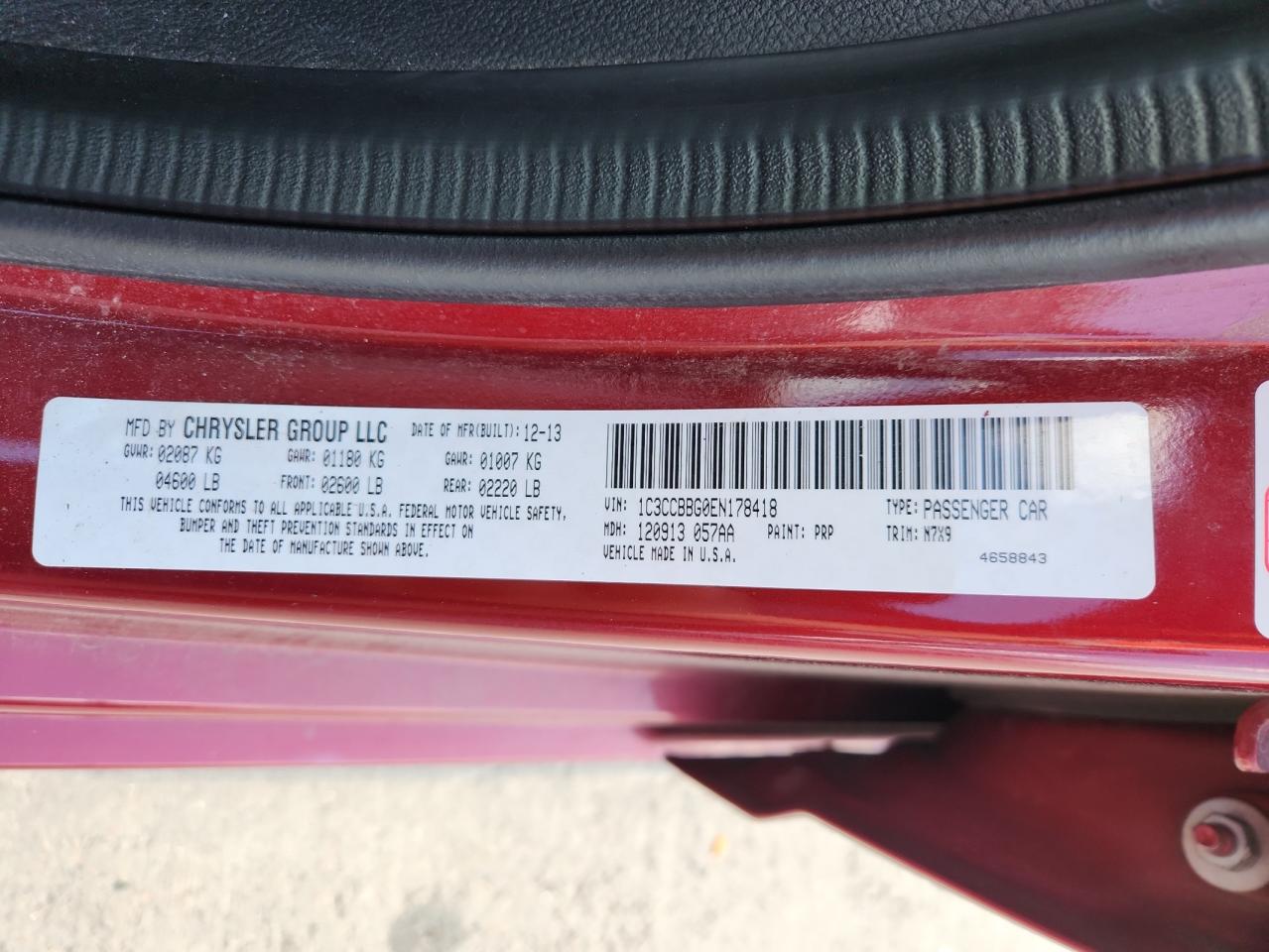 2014 Chrysler 200 Touring VIN: 1C3CCBBG0EN178418 Lot: 86192415