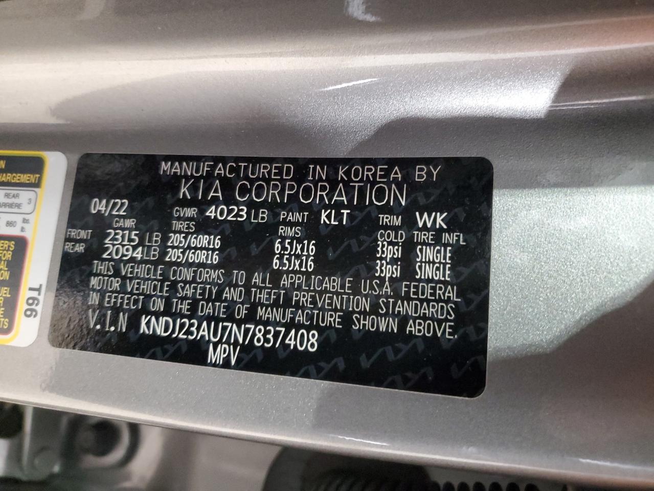 2022 Kia Soul Lx VIN: KNDJ23AU7N7837408 Lot: 82270095