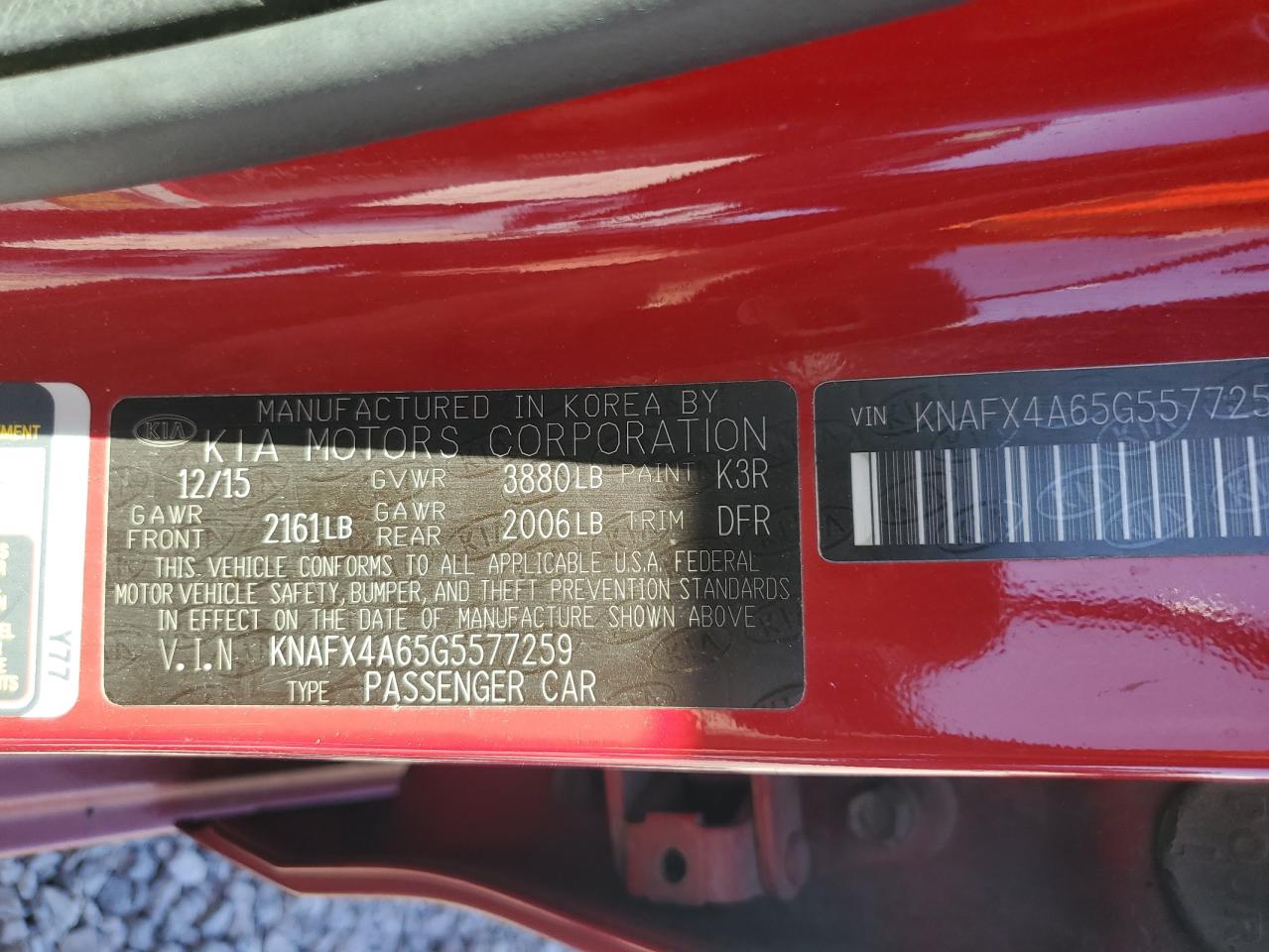 2016 Kia Forte Lx VIN: KNAFX4A65G5577259 Lot: 85162915