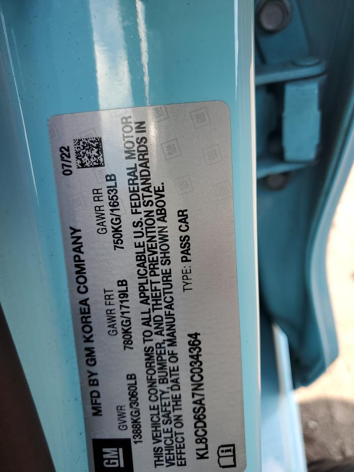 2022 Chevrolet Spark 1Lt VIN: KL8CD6SA7NC034364 Lot: 90341025