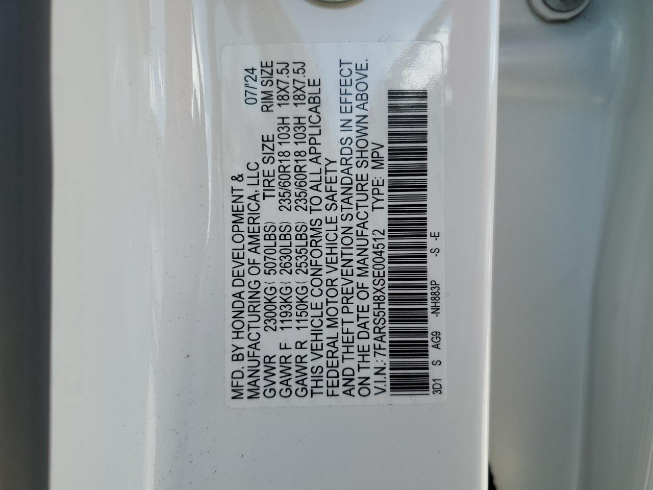 2025 Honda Cr-V Sport-L VIN: 7FARS5H8XSE004512 Lot: 82568155