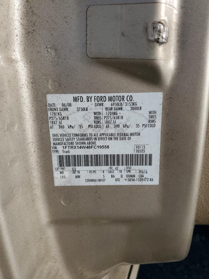 2008 Ford F150 VIN: 1FTRX14W48FC19558 Lot: 82243515