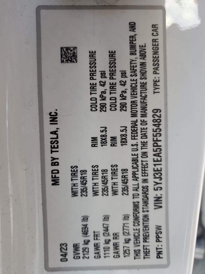 2023 Tesla Model 3 VIN: 5YJ3E1EA5PF554829 Lot: 90008575