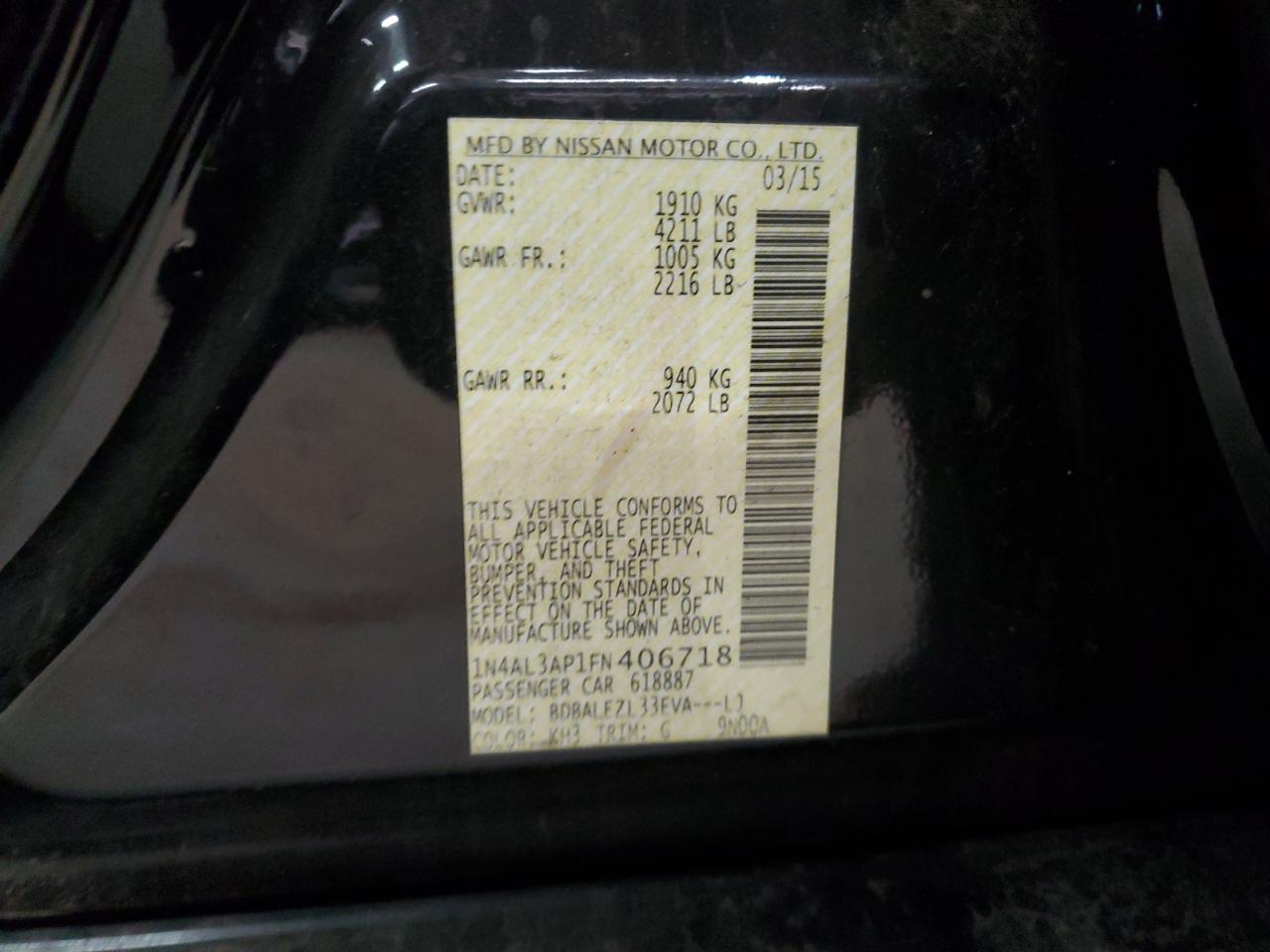 2015 Nissan Altima 2.5 VIN: 1N4AL3AP1FN406718 Lot: 86984605