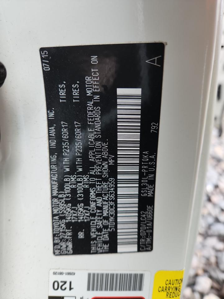 2015 Toyota Sienna Xle VIN: 5TDYK3DC3FS634959 Lot: 85589835