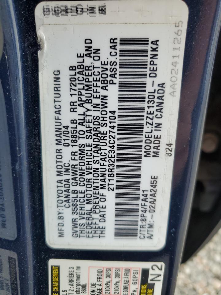 2004 Toyota Corolla Ce VIN: 2T1BR32E34C274104 Lot: 81798735