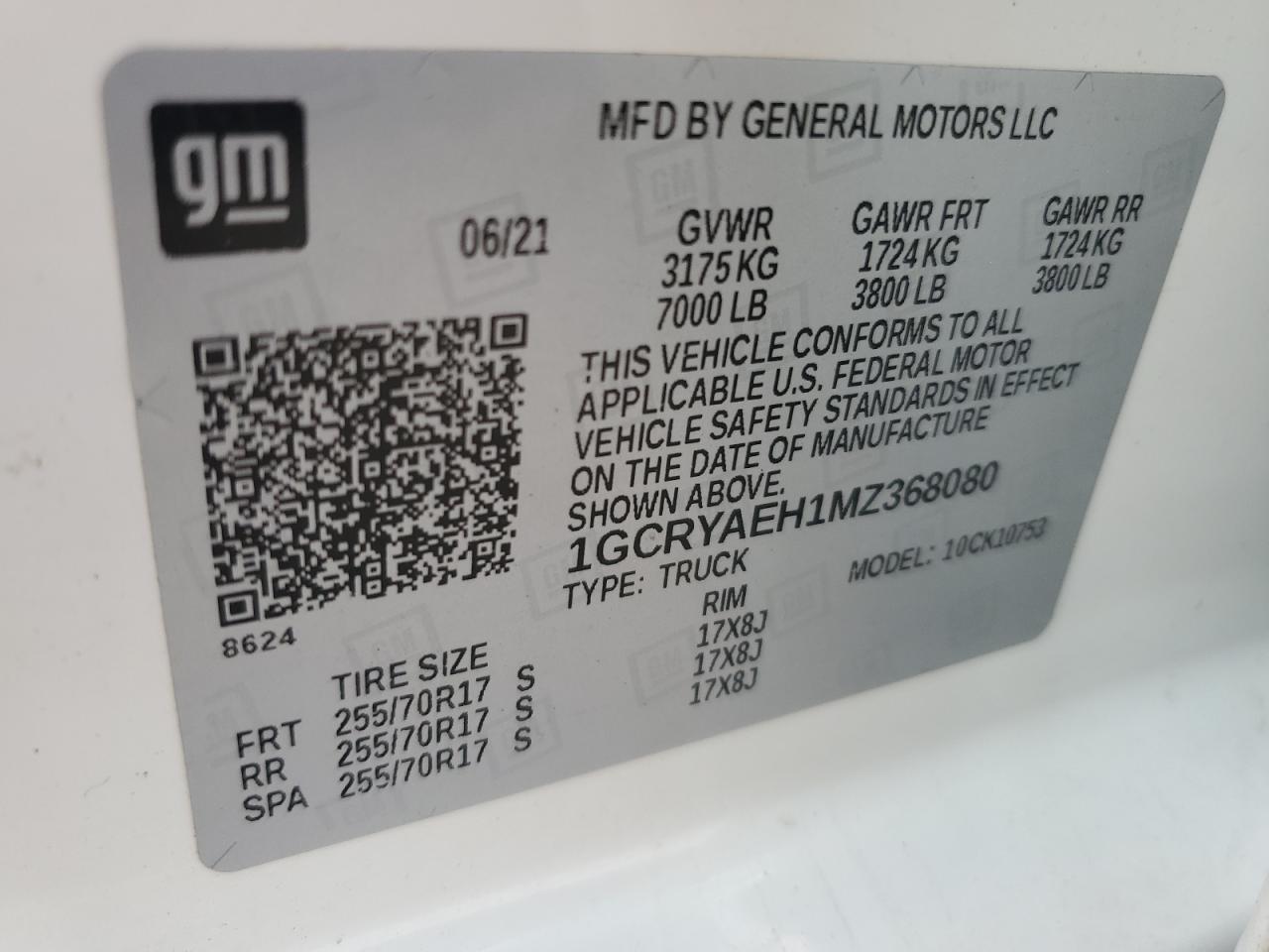 2021 Chevrolet Silverado K1500 VIN: 1GCRYAEH1MZ368080 Lot: 86708755