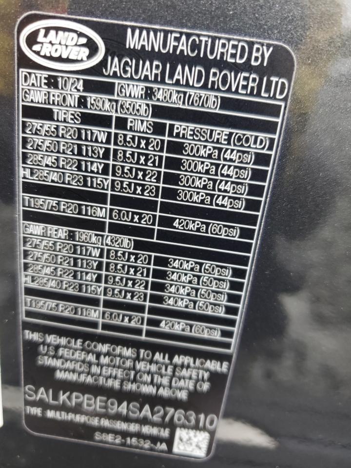 2025 Land Rover Range Rover Se VIN: SALKPBE94SA276310 Lot: 86058705