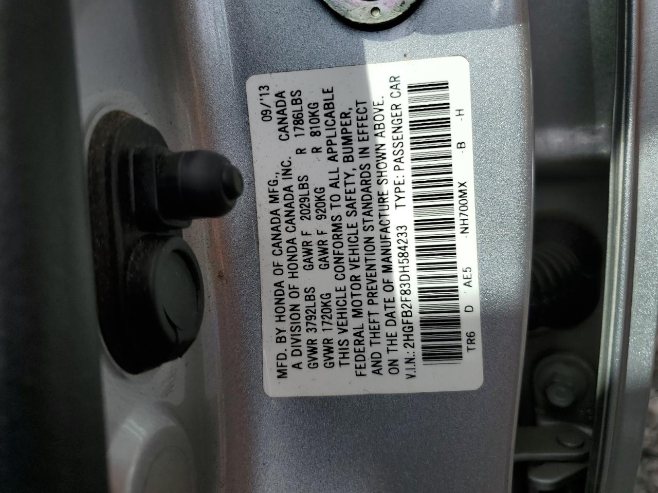 2013 Honda Civic Ex VIN: 2HGFB2F83DH584233 Lot: 84963455