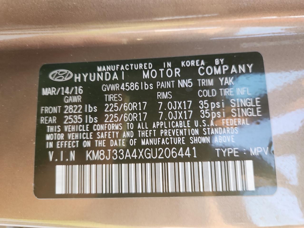 2016 Hyundai Tucson Limited VIN: KM8J33A4XGU206441 Lot: 84272415