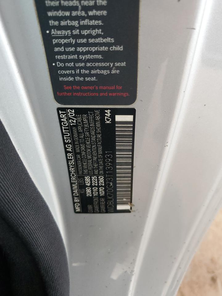 2003 Mercedes-Benz Clk 430 VIN: WDBLK70G73T139931 Lot: 86257535