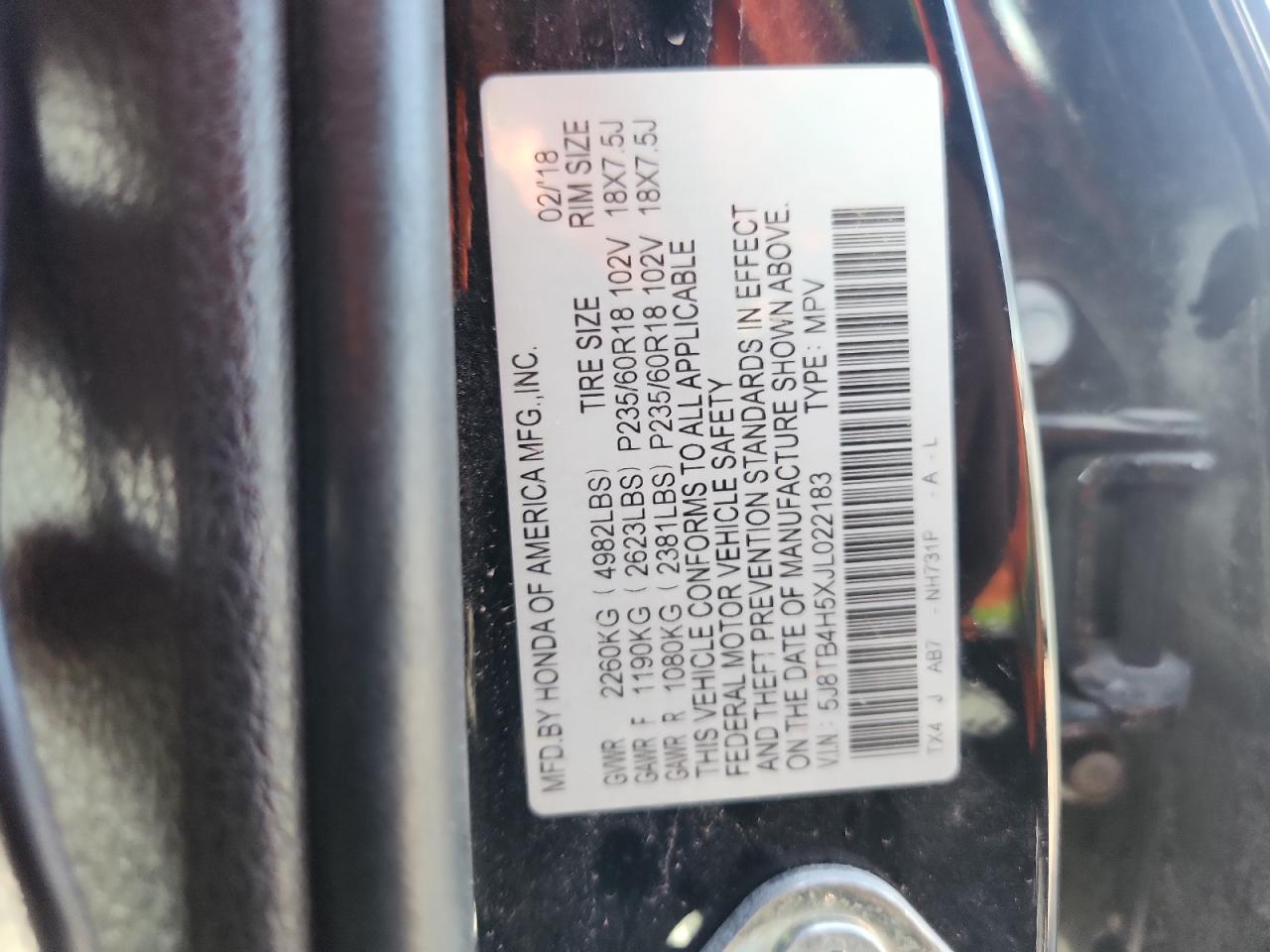 2018 Acura Rdx Technology VIN: 5J8TB4H5XJL022183 Lot: 81890105