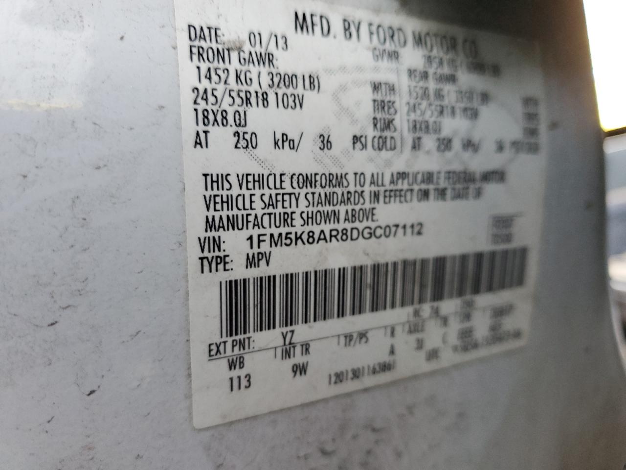 2013 Ford Explorer Police Interceptor VIN: 1FM5K8AR8DGC07112 Lot: 85553195