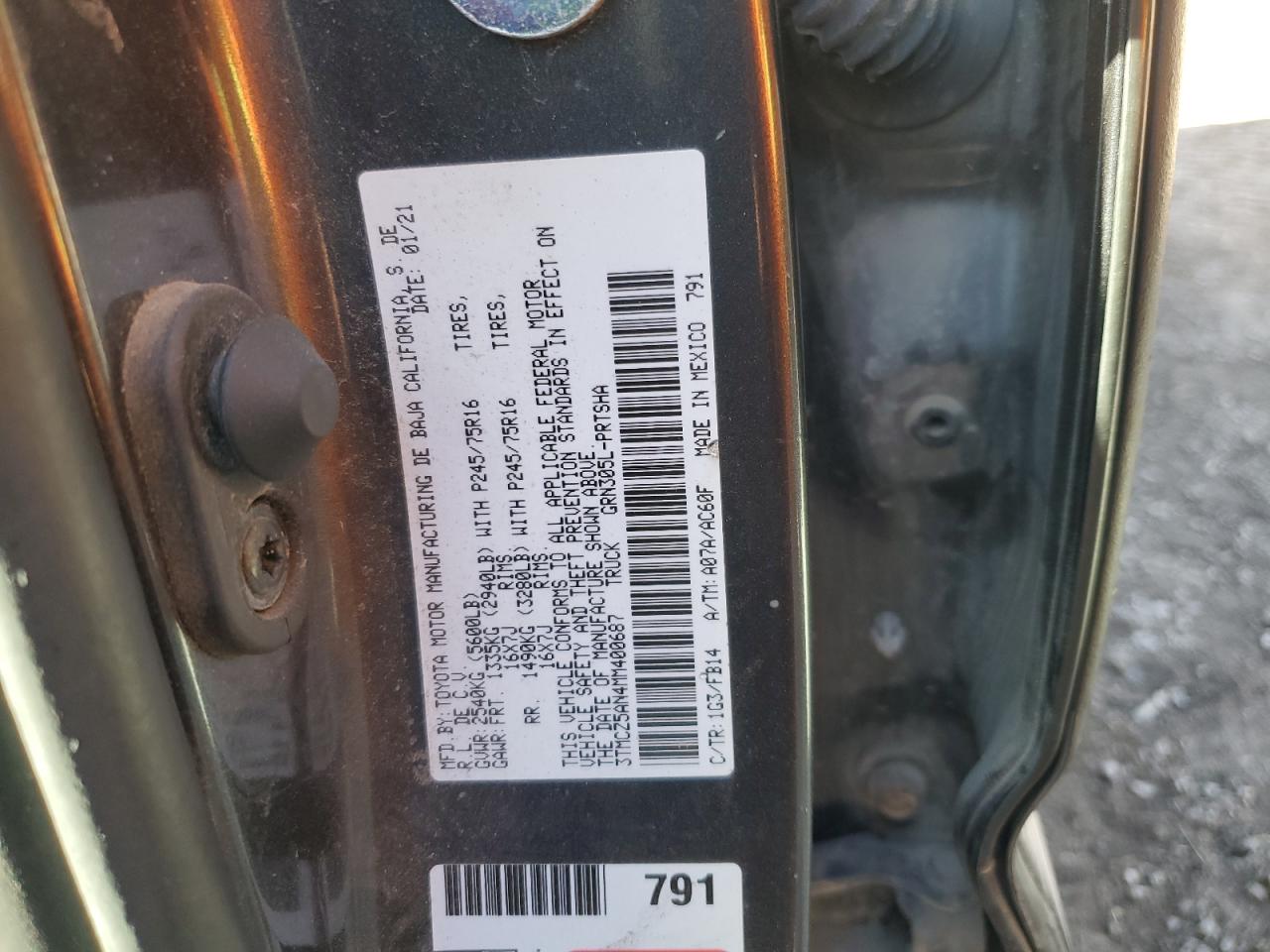 2021 Toyota Tacoma Double Cab VIN: 3TMCZ5AN4MM400687 Lot: 85348115