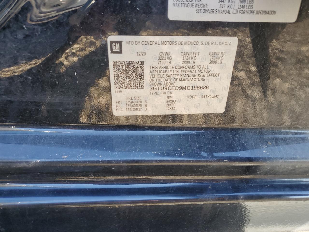 2021 GMC Sierra K1500 Elevation VIN: 3GTU9CED9MG196686 Lot: 84870835