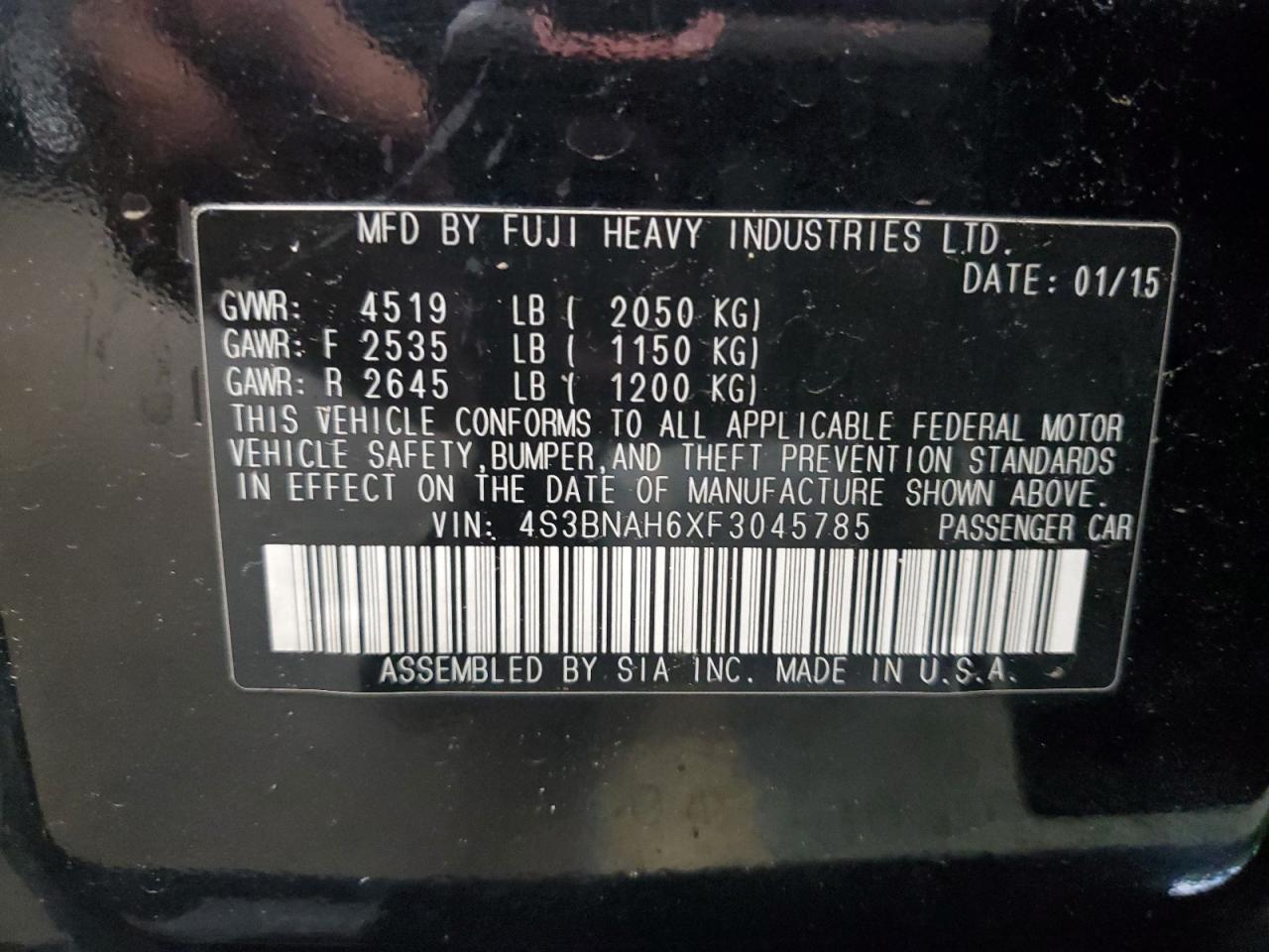 2015 Subaru Legacy 2.5I Premium VIN: 4S3BNAH6XF3045785 Lot: 86846855