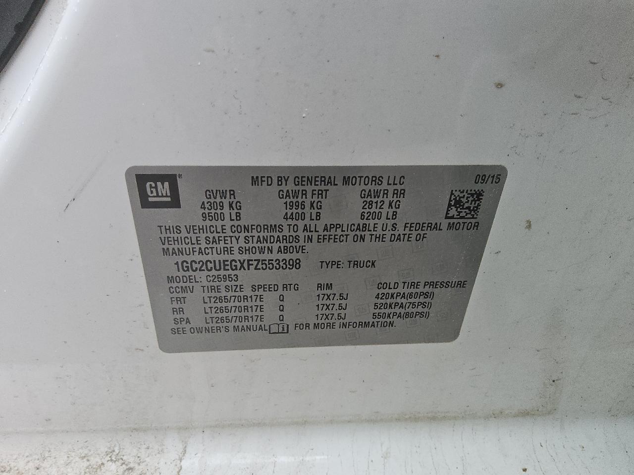 2015 Chevrolet Silverado C2500 Heavy Duty VIN: 1GC2CUEGXFZ553398 Lot: 85323845