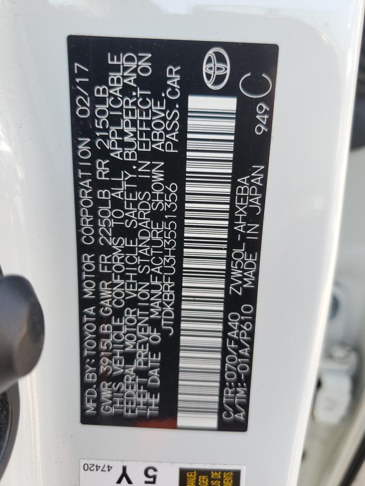 2017 Toyota Prius VIN: JTDKBRFU3H3551356 Lot: 82193245