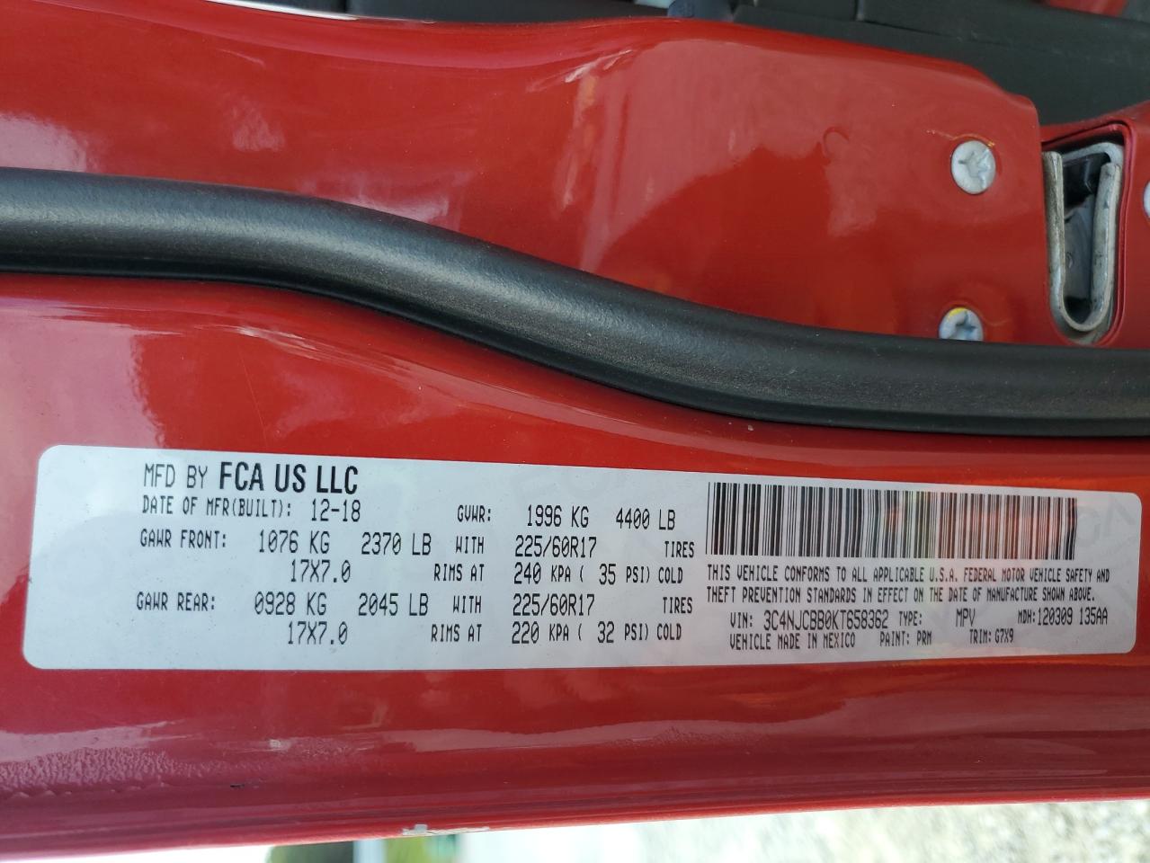 2019 Jeep Compass Latitude VIN: 3C4NJCBB0KT658362 Lot: 82263145