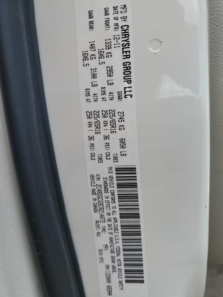 2012 Dodge Grand Caravan Sxt VIN: 2C4RDGCG9CR214072 Lot: 82005105