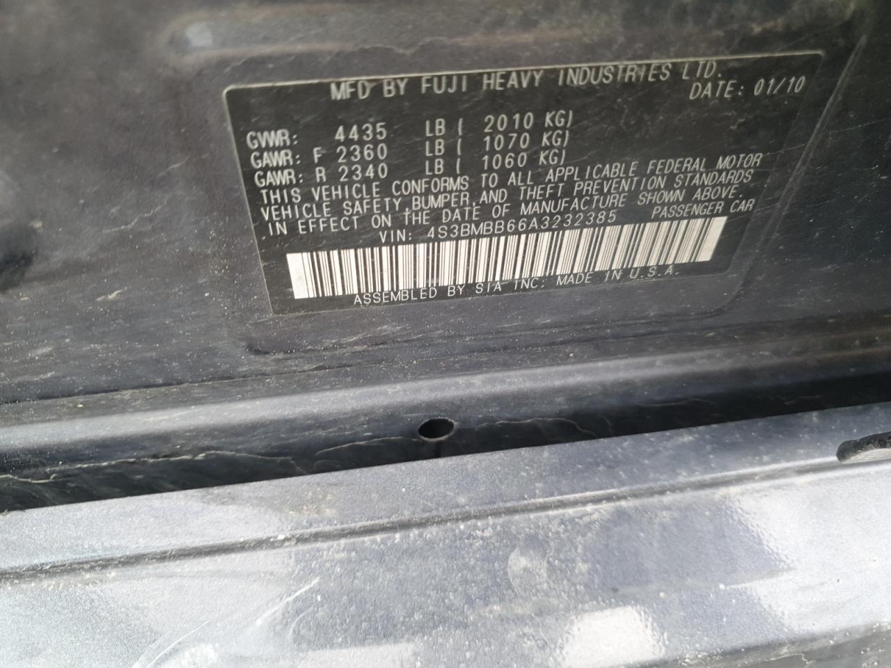 2010 Subaru Legacy 2.5I Premium VIN: 4S3BMBB66A3232385 Lot: 82488385