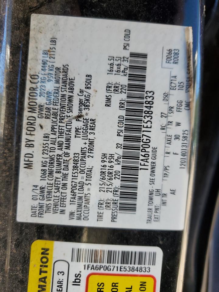 2014 Ford Fusion VIN: 1FA6P0G71E5384833 Lot: 82448325