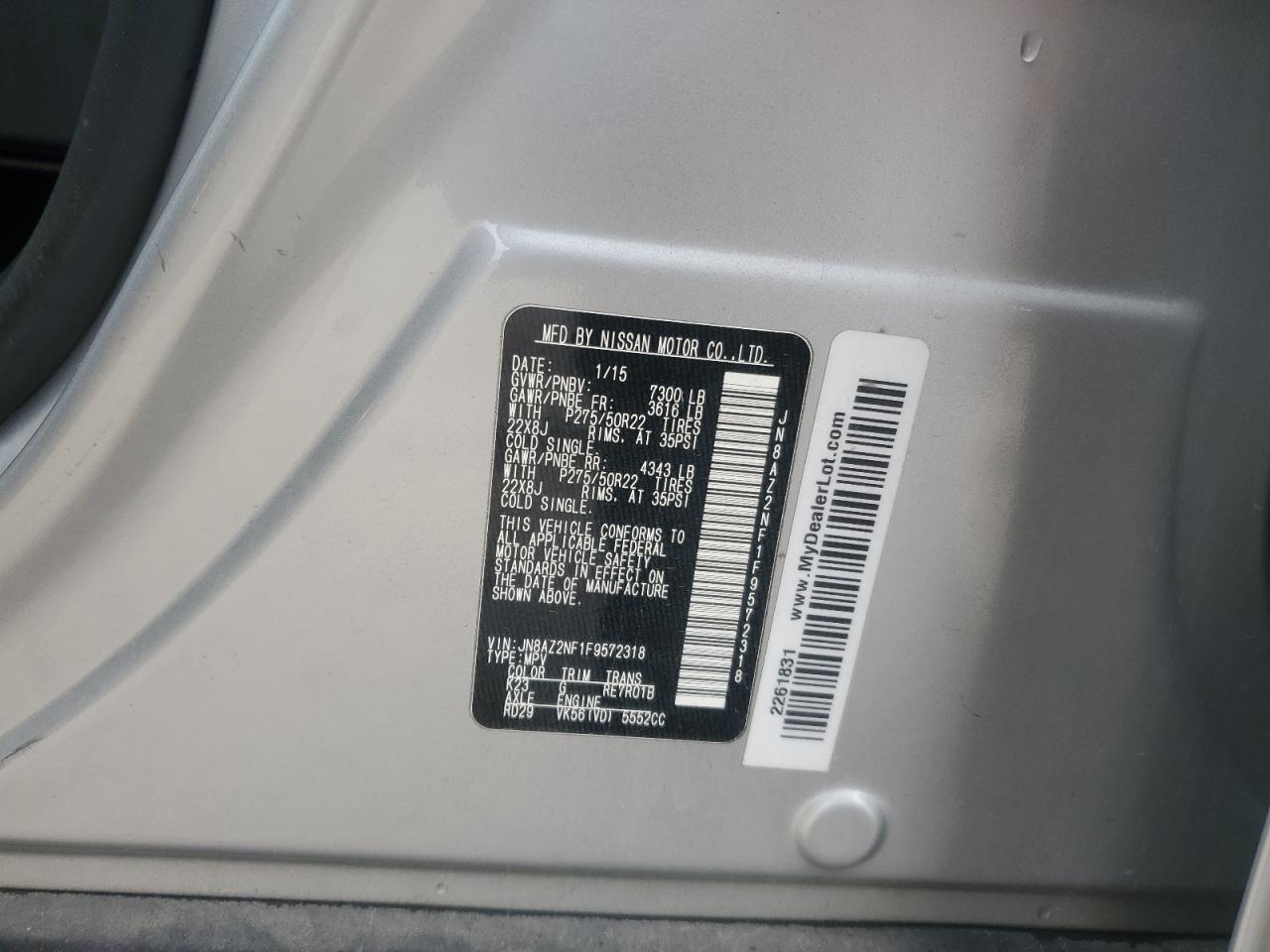 2015 Infiniti Qx80 VIN: JN8AZ2NF1F9572318 Lot: 90636475