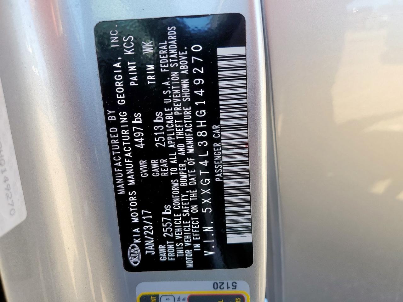 2017 Kia Optima Lx VIN: 5XXGT4L38HG149270 Lot: 86240555