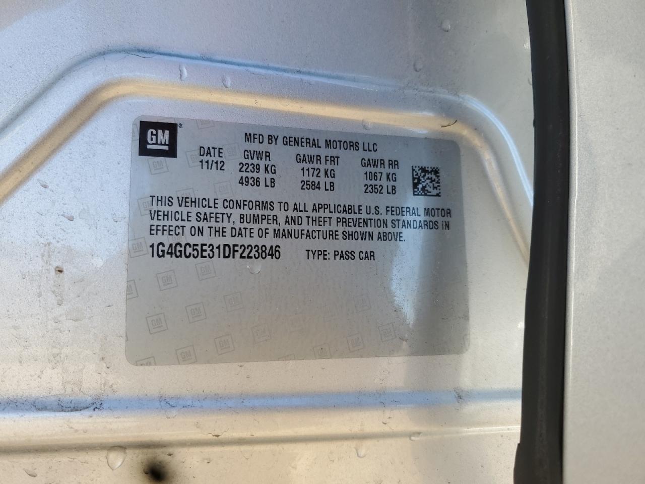 2013 Buick Lacrosse VIN: 1G4GC5E31DF223846 Lot: 85601955