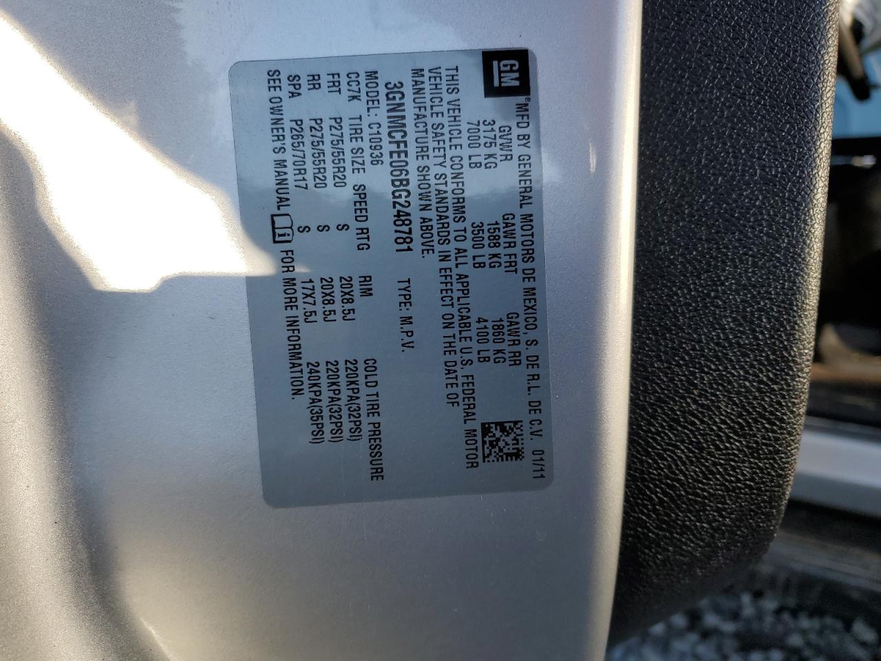 2011 Chevrolet Avalanche Lt VIN: 3GNMCFE06BG248781 Lot: 87087135