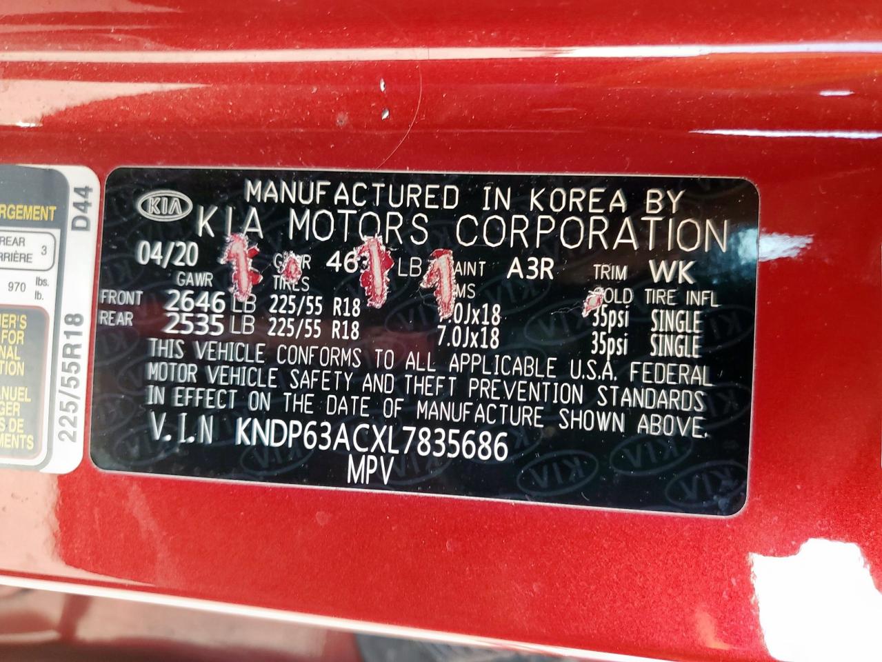 2020 Kia Sportage S VIN: KNDP63ACXL7835686 Lot: 85652815