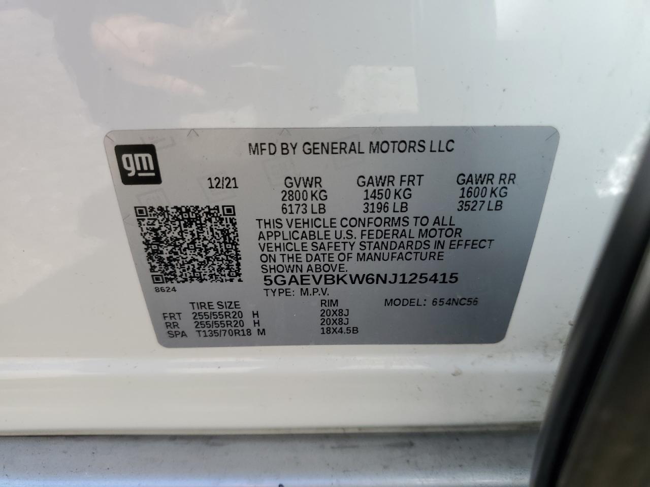 2022 Buick Enclave Premium VIN: 5GAEVBKW6NJ125415 Lot: 86187735