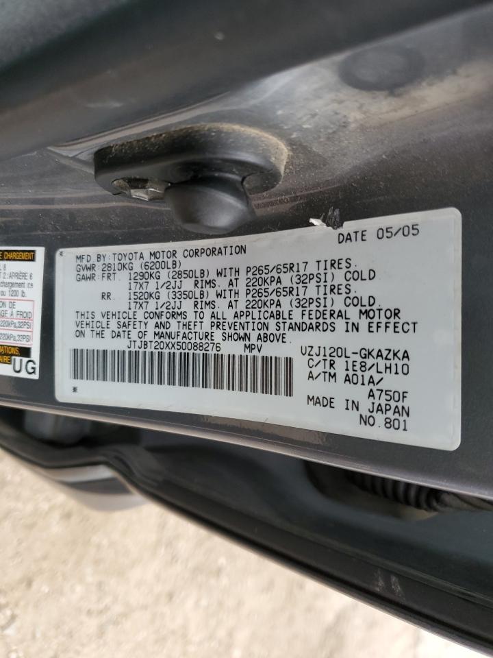 2005 Lexus Gx 470 VIN: JTJBT20XX50088276 Lot: 84976595