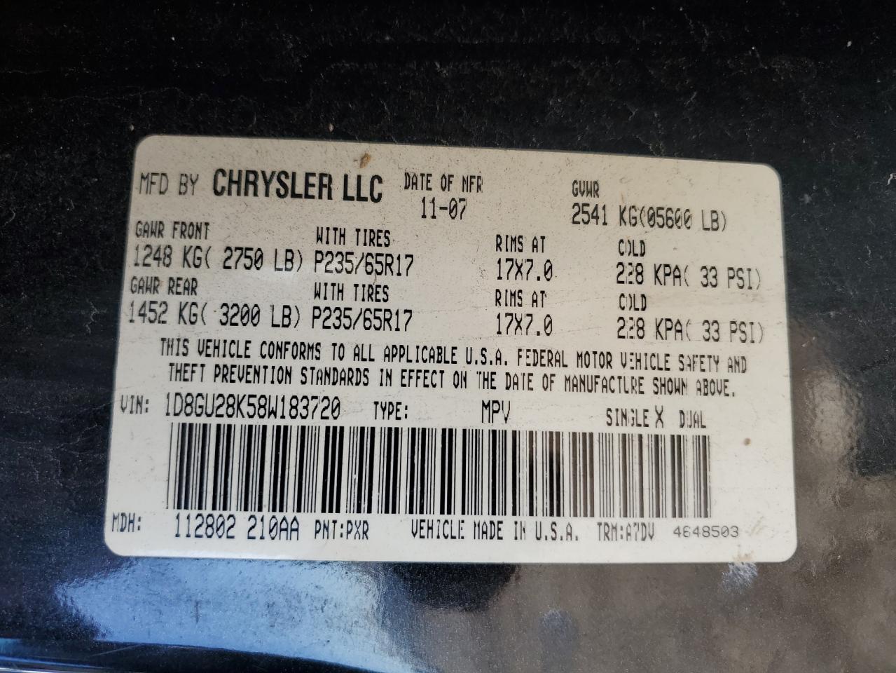 2008 Dodge Nitro Sxt VIN: 1D8GU28K58W183720 Lot: 87296795