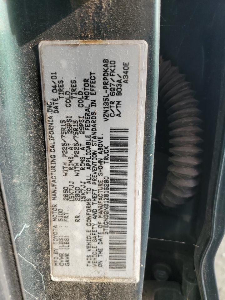 2001 Toyota Tacoma Double Cab Prerunner VIN: 5TEGN92N31Z816280 Lot: 85867355