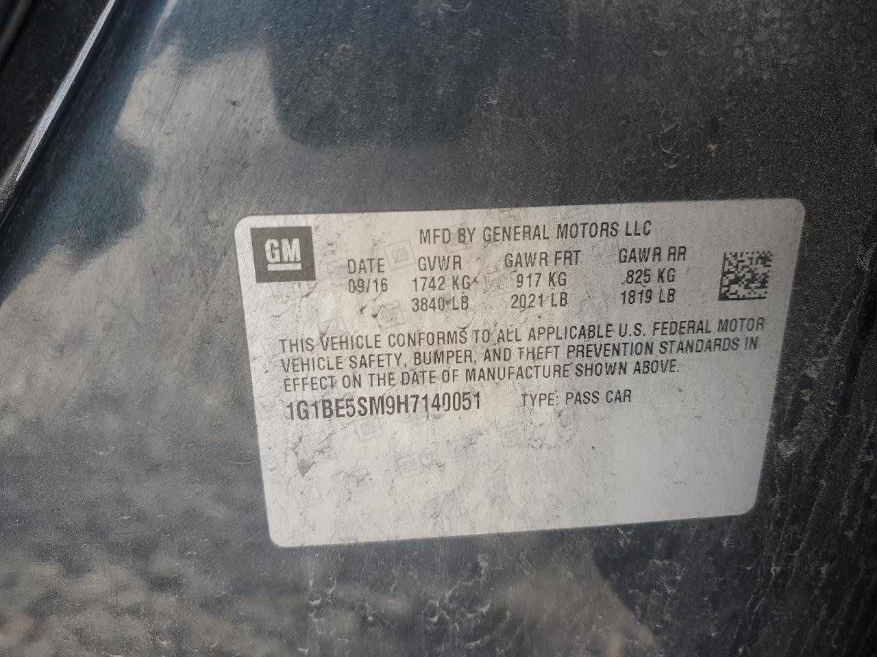2017 Chevrolet Cruze Lt VIN: 1G1BE5SM9H7140051 Lot: 86136195