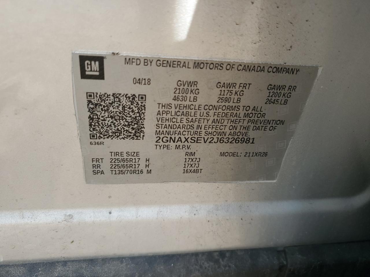 2018 Chevrolet Equinox Lt VIN: 2GNAXSEV2J6326981 Lot: 81876515