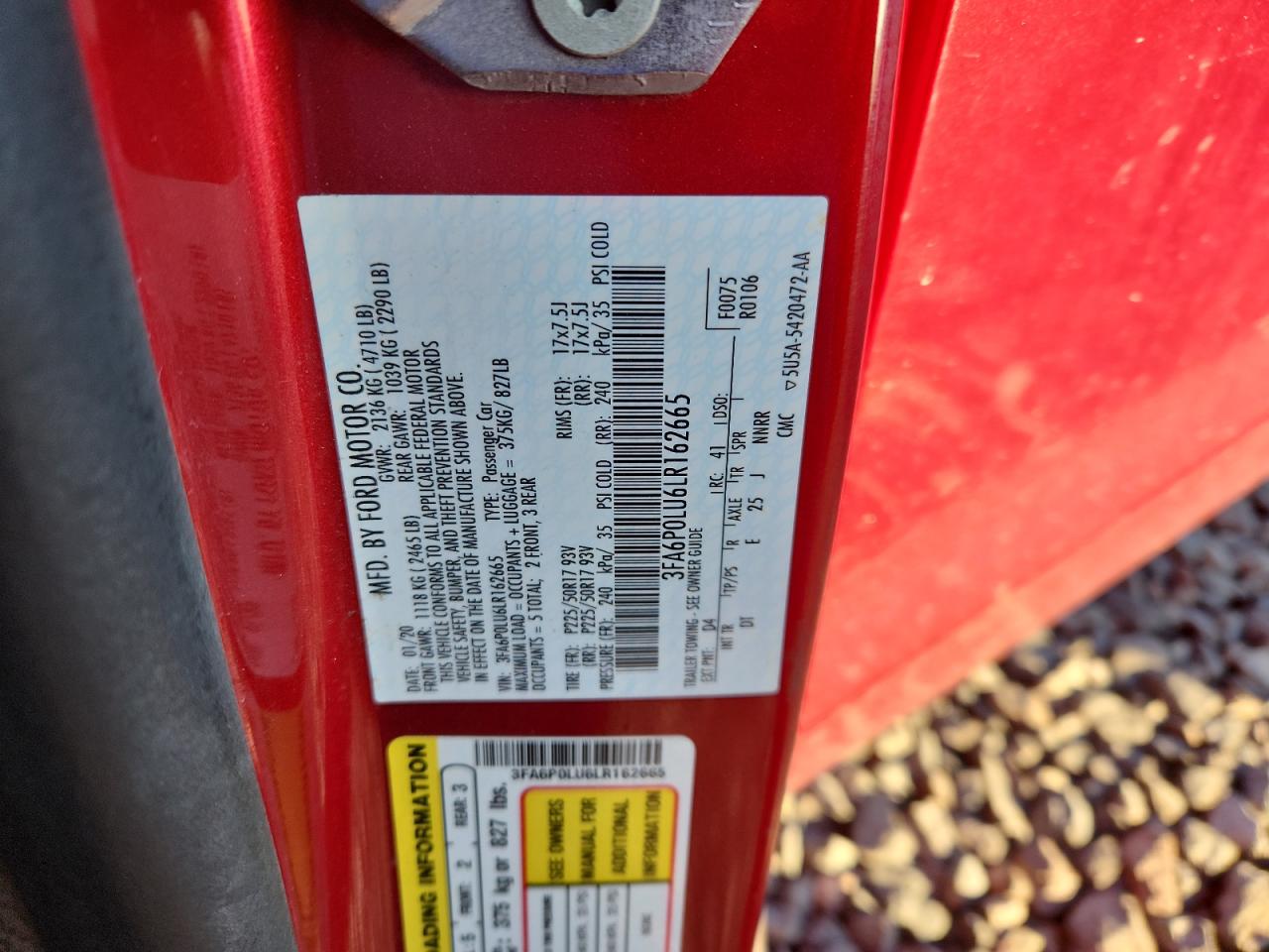 2020 Ford Fusion Se VIN: 3FA6P0LU6LR162665 Lot: 89538515