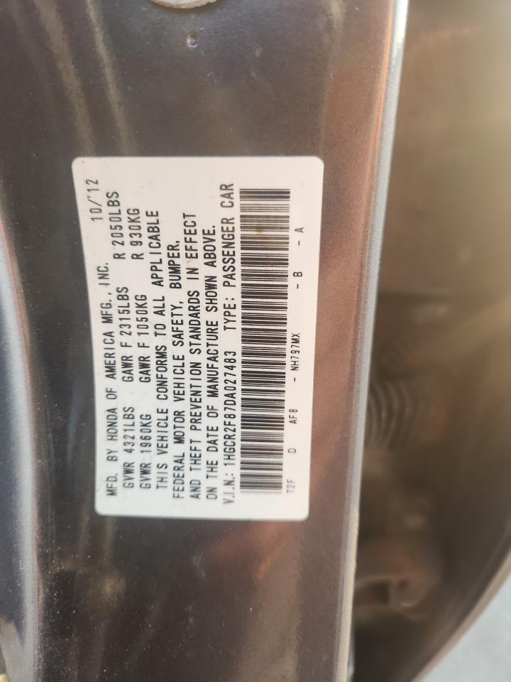 2013 Honda Accord Exl VIN: 1HGCR2F87DA027483 Lot: 85853115