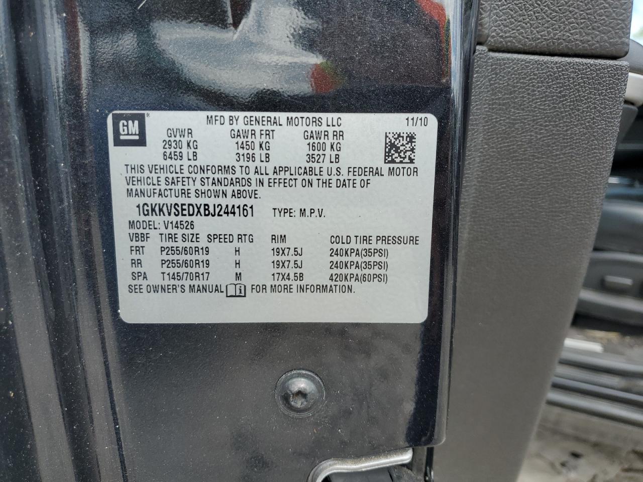 2011 GMC Acadia Slt-2 VIN: 1GKKVSEDXBJ244161 Lot: 85927085